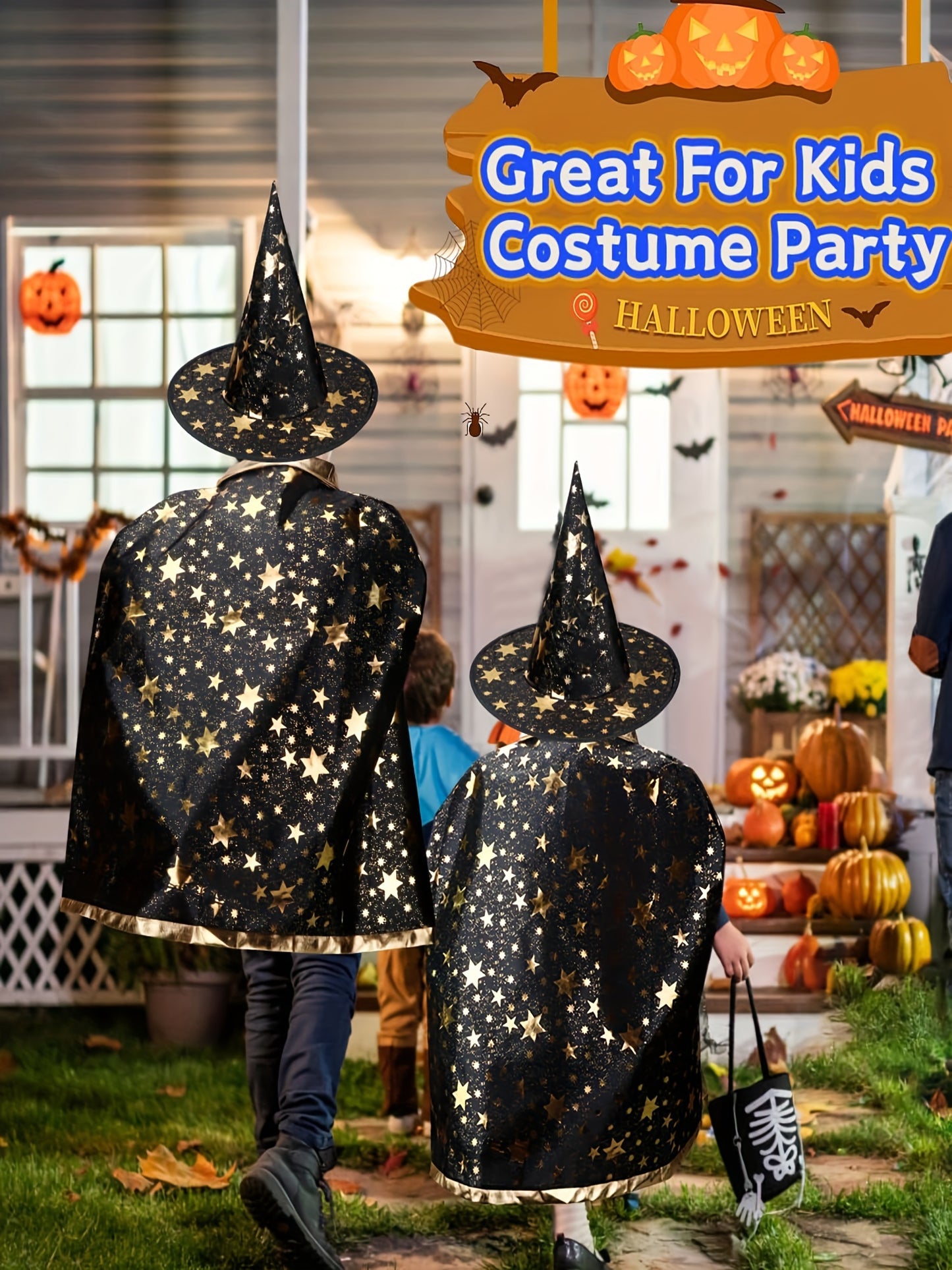 Boys Halloween Party Wizard Cloak With Hat Set, Spooky Witch Cloak Cape & Hat Perfect For Ghostly Attire