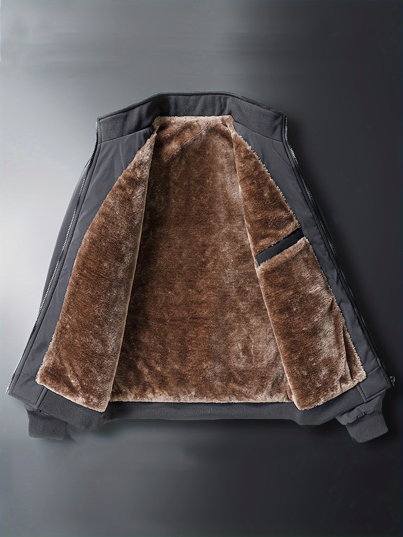 Chaqueta de color liso con cuello alto y forro polar para hombre, abrigo cálido de manga larga con cremallera, cárdigan cómodo y moderno a prueba de frío para otoño e invierno, ideal como regalo.
