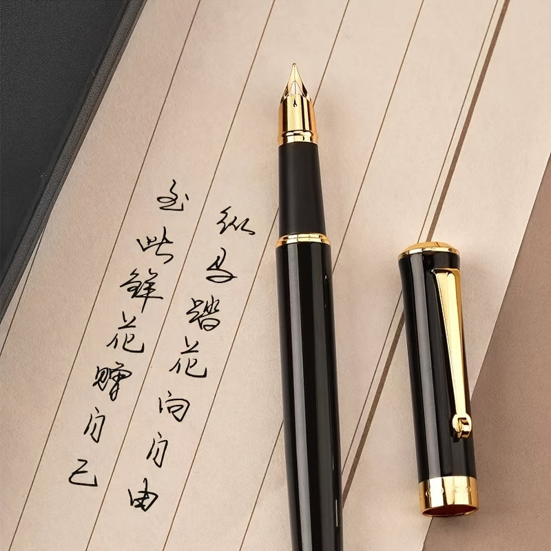 Pluma estilográfica de metal premium, punta fina de 0,5 mm, cierre a presión: ideal para firmas comerciales y personales, compatible con tintas de 3,4 mm.
