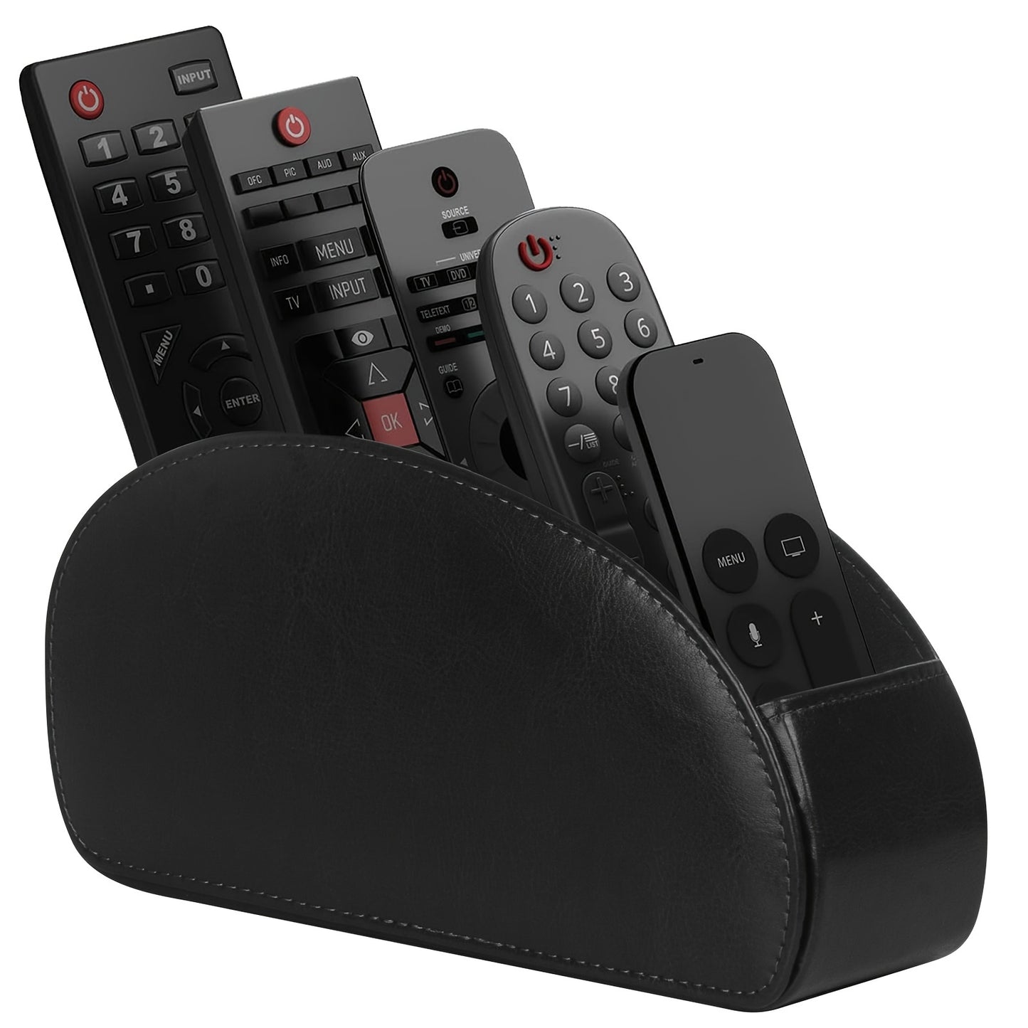 Soporte para control remoto con 5 compartimentos: caja de cuero sintético para almacenamiento en escritorio, ideal para TV, DVD, Blu-ray, reproductor multimedia y controladores de calefacción. Organizador de escritorio y cajones para el hogar.