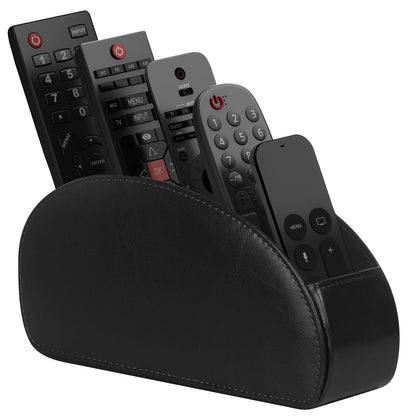 Soporte para control remoto con 5 compartimentos: caja de cuero sintético para almacenamiento en escritorio, ideal para TV, DVD, Blu-ray, reproductor multimedia y controladores de calefacción. Organizador de escritorio y cajones para el hogar.
