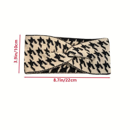 3 diademas anchas de punto con diseño de pata de gallo para otoño/invierno - Accesorios para el cabello de hilo acogedor