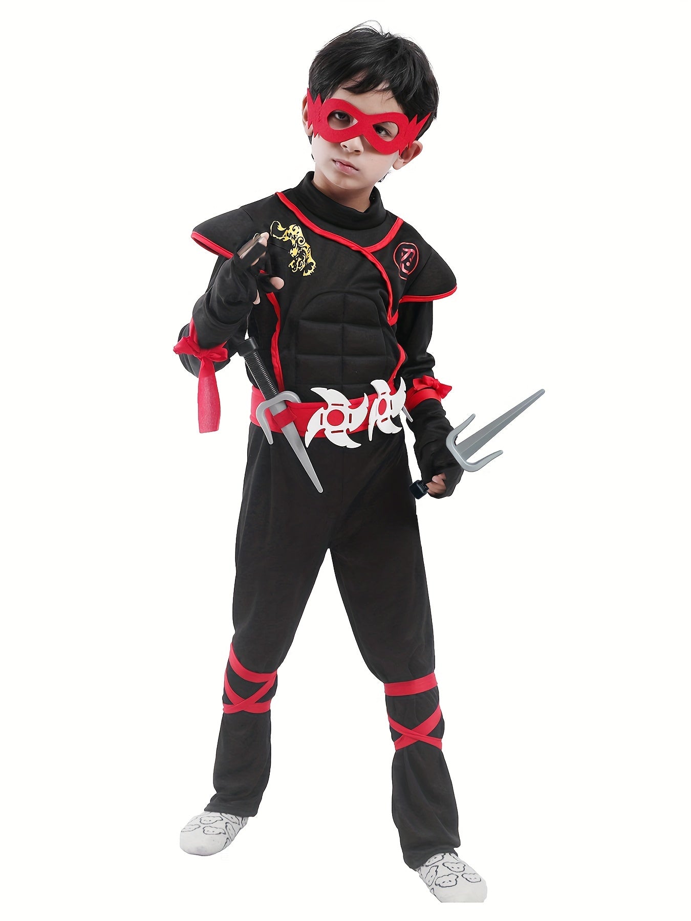 Halloween Boys Kids Ninja Costume Cosplay Muscle Jumpsuit Children Fancy Birthday Party Gift Dress Up