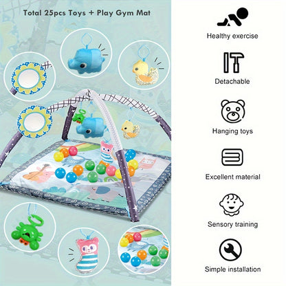 Youngsters Play Gym &amp; Activity Mat Set - 5 Detachable Toys, 20 Ocean Balls, Tummy Time for Motor Skills &amp; Sensory Development - Perfect Youngsters Gift, Soft Polyester, Gray