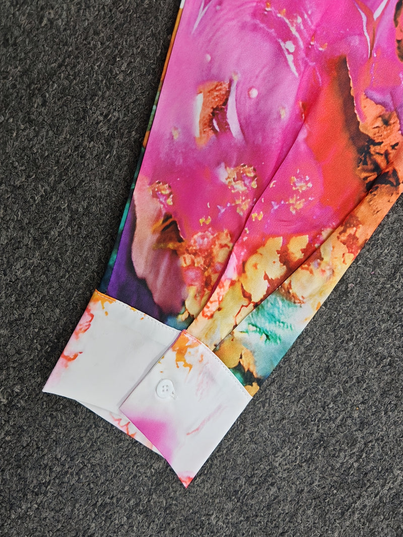 Plus Size - Elegant Floral Print Maxi Dress with Long Sleeves - Blue & White Floral Design, Button-Up Front, Casual Style for Women, All-Season Wear, Casual Summer Dress | Floral Print Dress | Nonstretch Fabric