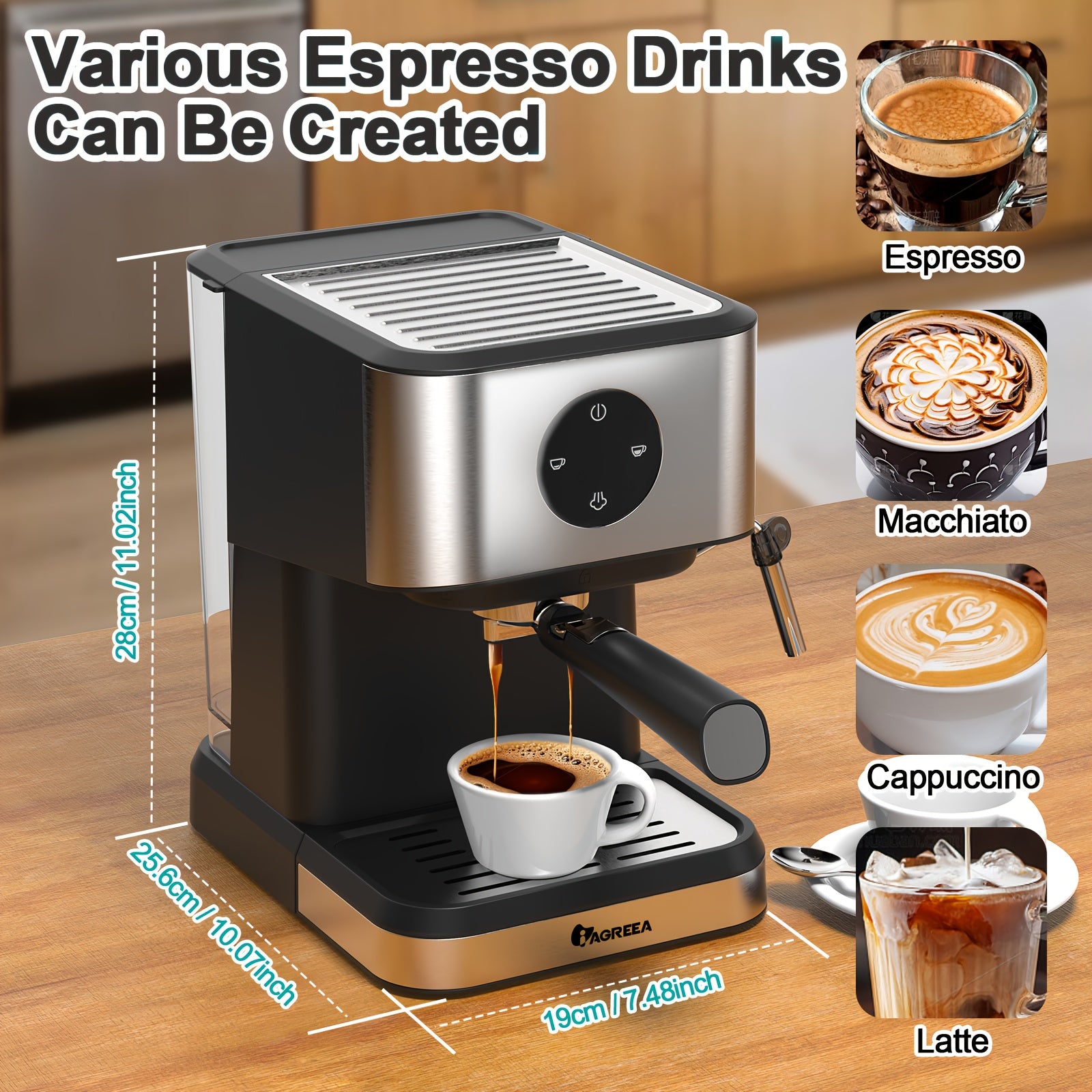 Espresso Machine, 20 Bar Expresso Coffee Machine, 1.5L Removable Water TankSemi-Automatic Coffee Machine With Steam Wand For Espresso, Latte, And Cappuccino, 1050W(FREE Add Plug Adapter)