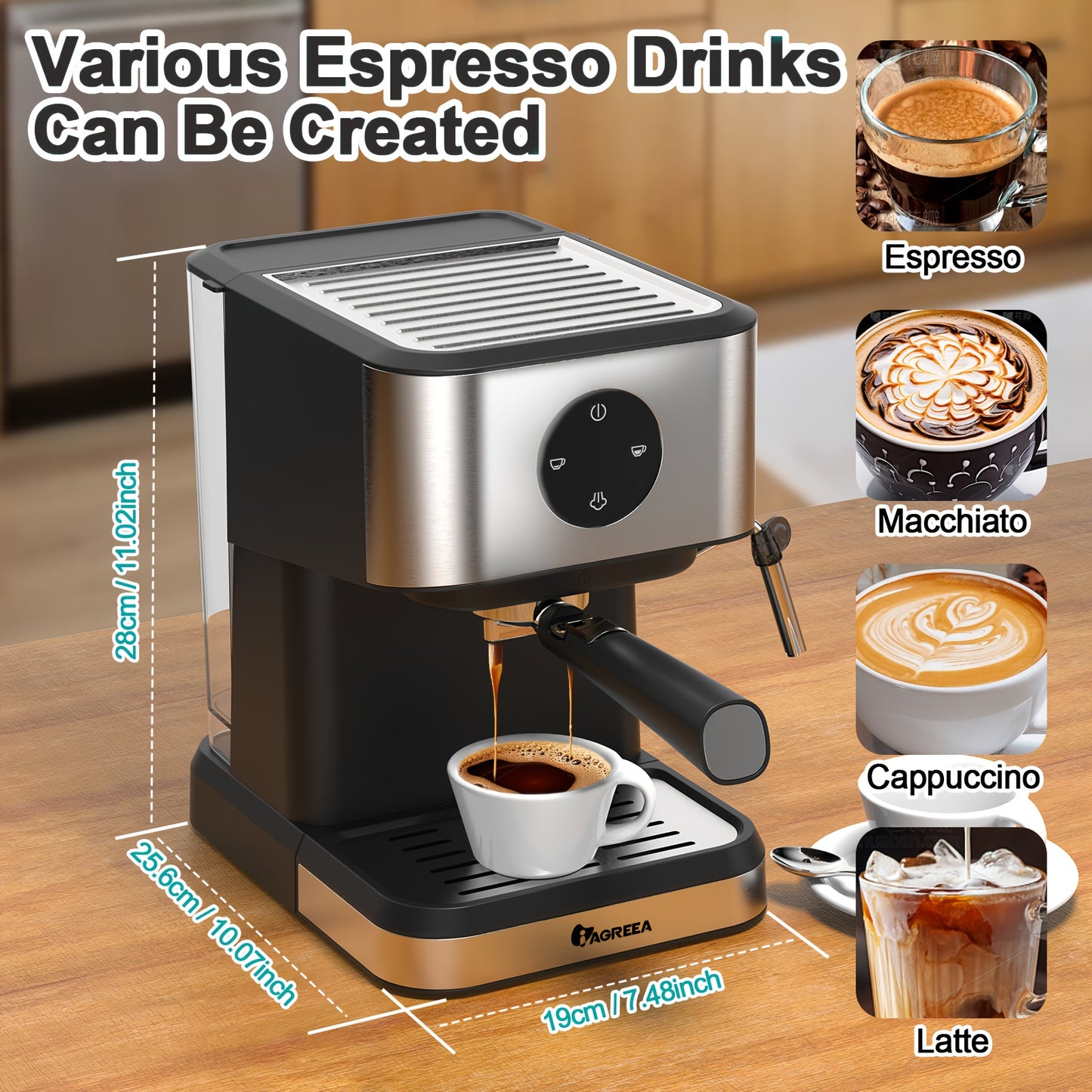 Espresso Machine, 20 Bar Espresso Coffee Machine, 1.5L Removable Water TankSemi-Automatic Coffee Machine With Steam Wand For Espresso, Latte, And Cappuccino, 1050W(FREE Add Plug Adapter)
