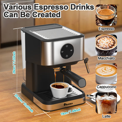 Espresso Machine, 20 Bar Espresso Coffee Machine, 1.5L Removable Water TankSemi-Automatic Coffee Machine With Steam Wand For Espresso, Latte, And Cappuccino, 1050W(FREE Add Plug Adapter)