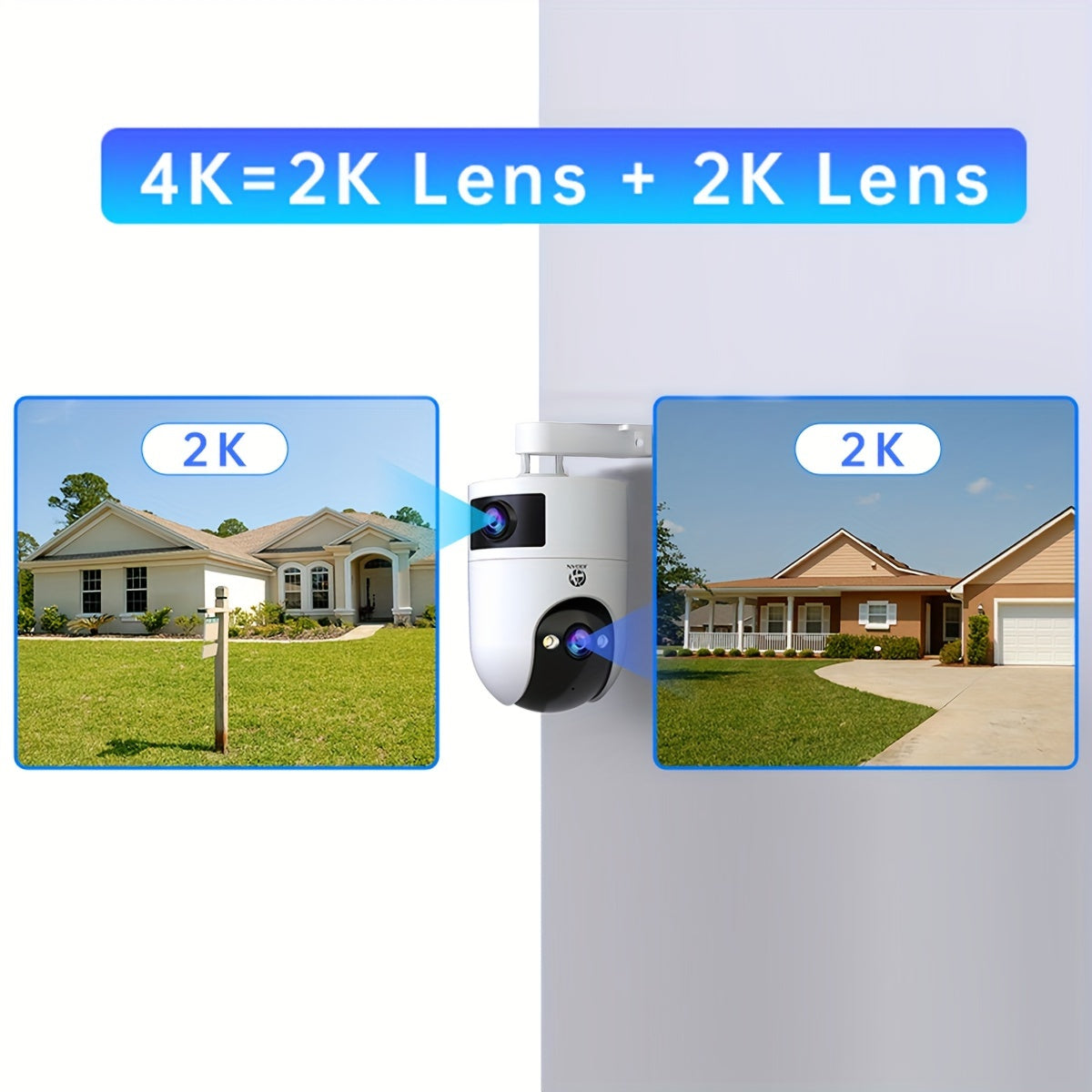 JOOAN 4K Outdoor Dual Lens PTZ WiFi Camera, 5G Compatible, Wall Hanging, 1296p Video, Two-Way Audio, HD Resolution, Application Control, Audio & Motion Alerts, Color Display, USB Power, without Battery, for Security Monitorin
