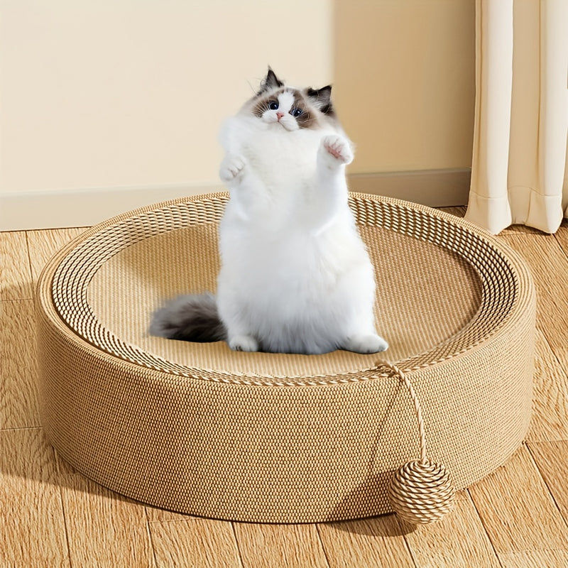 1pc Durable Sisal Cat Scratcher Lounge Sofa - Round Scratching Board with Comfortable Cat Bed, All-Season Pet Scratch Pad for Cats