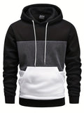 Color Block Hoodie, Cool Hoodies for Men, Men's Casual Graphic Design Pullover Hooded Sweatshirt with Kangaroo Pocket, Streetwear for Winter and Fall, As Gifts