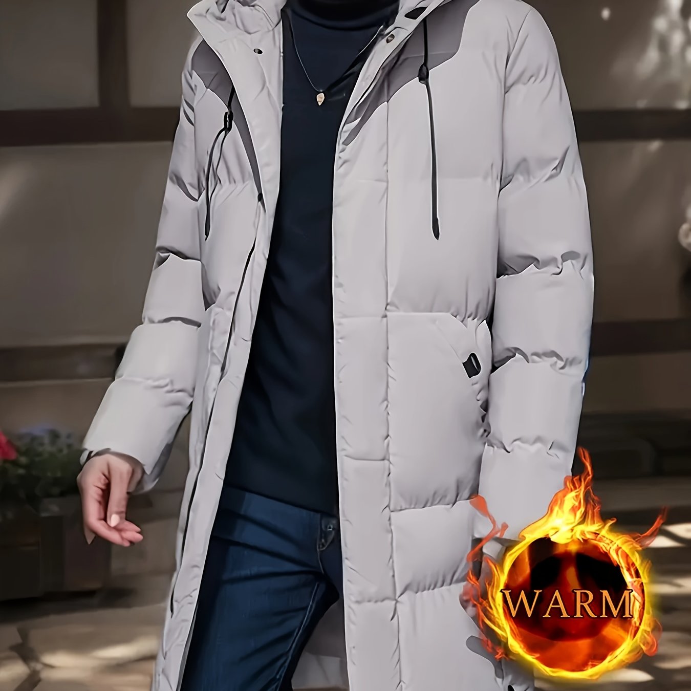 Men'S Solid Color Jacket, Comfy Warm Trendy Winter Cold-Proof Outwear As Gift
