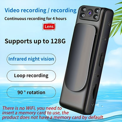 Cámara corporal portátil con audio: visión nocturna y gran angular para fuerzas del orden, guardias de seguridad y grabaciones deportivas (batería recargable por USB, 450 mAh)