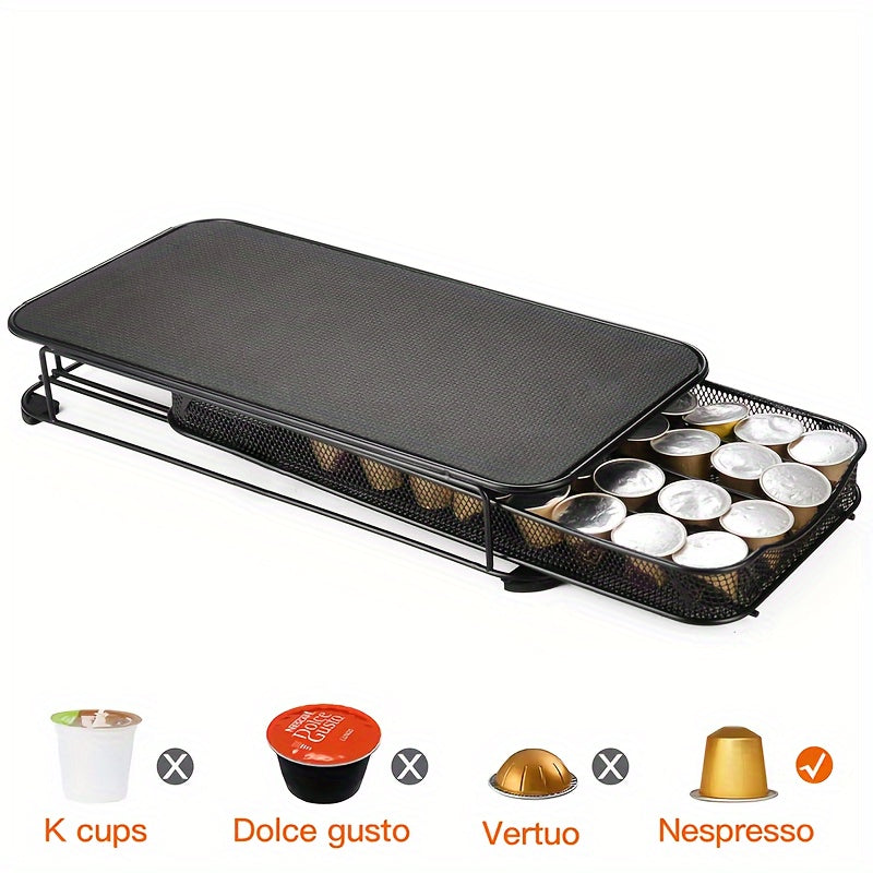 1pc, Iron Coffee Capsule Storage Box, 40-Capsule Capacity, European Style, Nespresso Compatible, Kitchen and Coffee Machine Accessory Drawer, Home and Restaurant Use