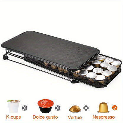 1pc, Iron Coffee Capsule Storage Box, 40-Capsule Capacity, European Style, Nespresso Compatible, Kitchen and Coffee Machine Accessory Drawer, Home and Restaurant Use