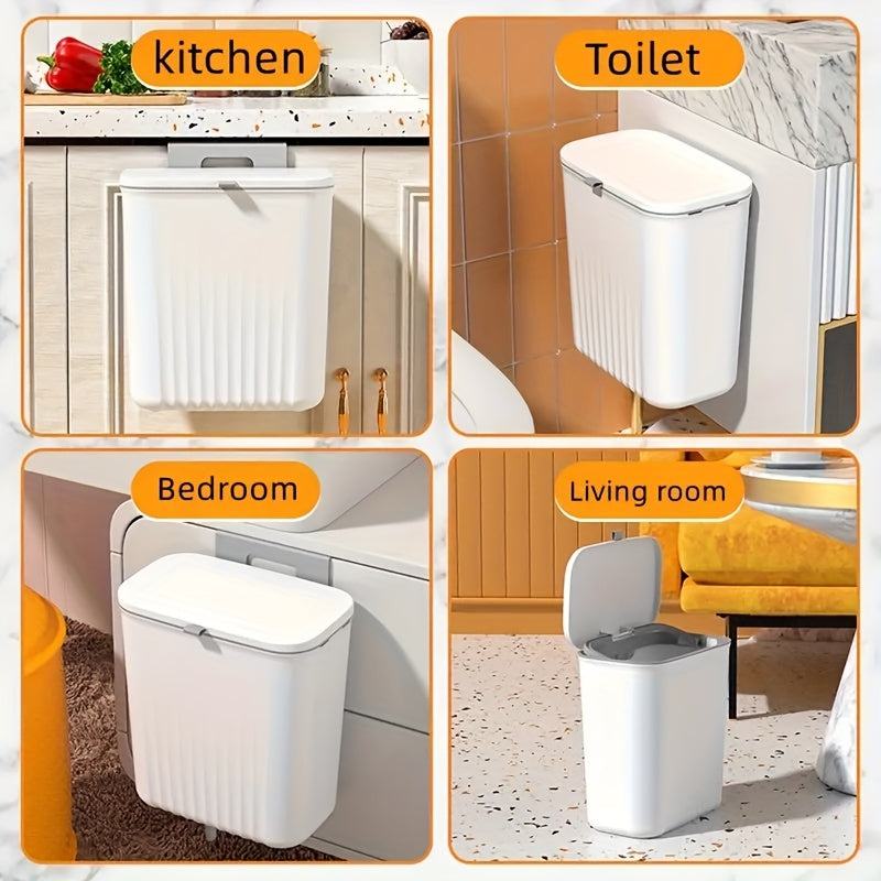 Papelera de pared blanca para cocina, fácil de limpiar y que ahorra espacio. Plástico duradero. Almacenamiento multifuncional.