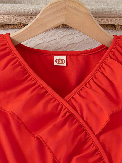 HWMFSNHFZ Elegante vestido de verano para niñas con cinturón, sin mangas y ribete de volantes lisos, ropa de fiesta