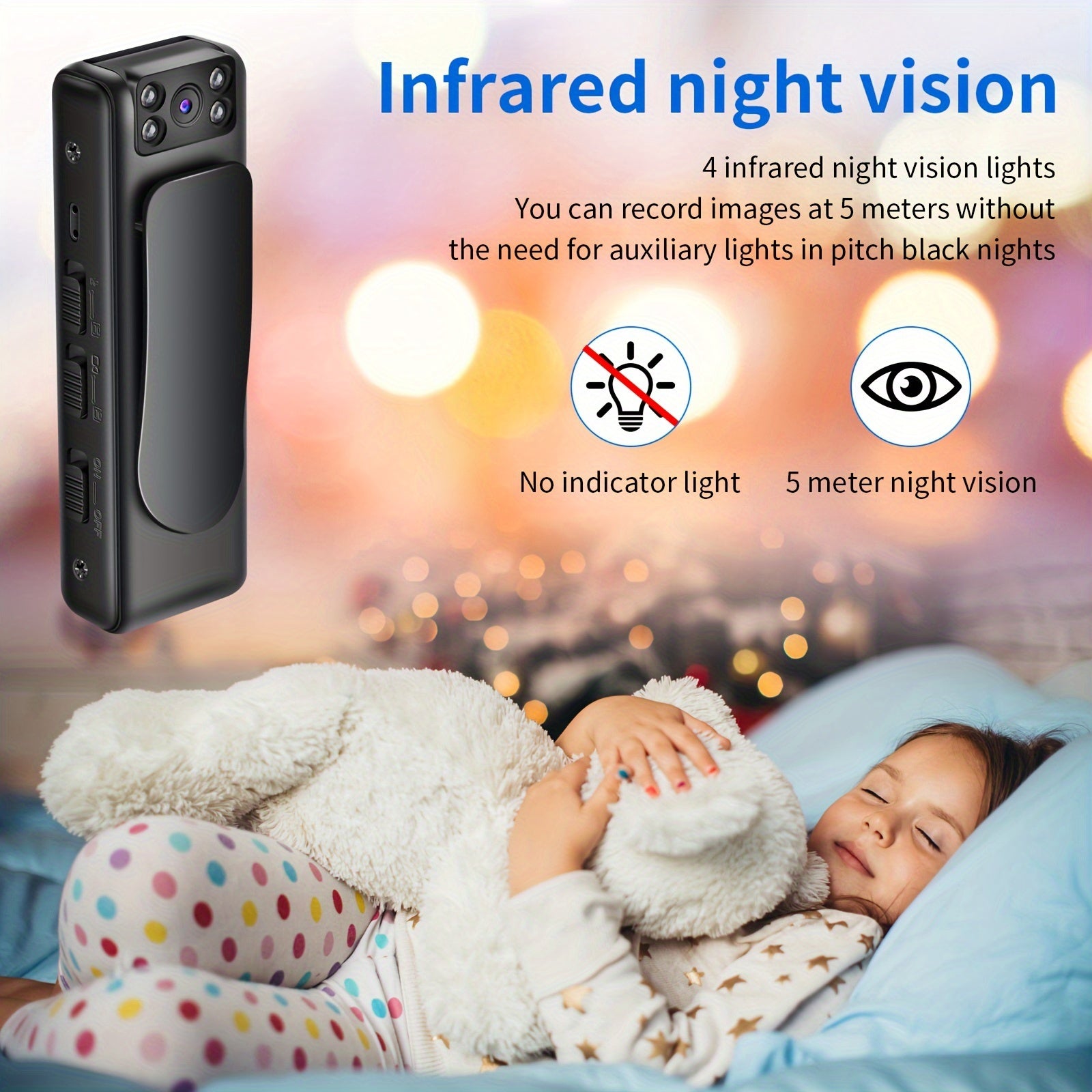 Cámara corporal portátil con audio: visión nocturna y gran angular para fuerzas del orden, guardias de seguridad y grabaciones deportivas (batería recargable por USB, 450 mAh)