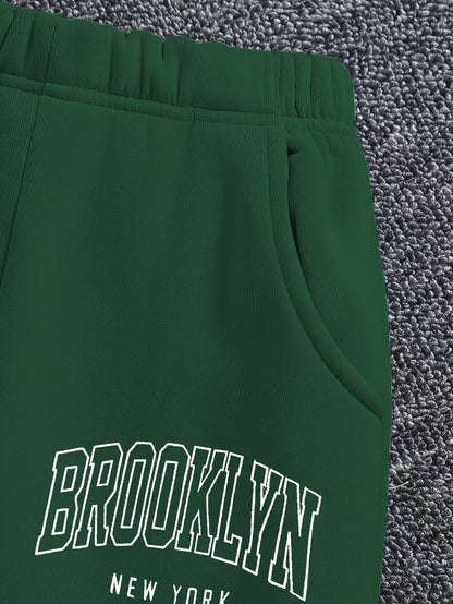 Tween Girls 2pcs/set Casual outdoor Comfy Outfit, BROOKLYN Print Long Sleeve Sweatshirt & Sweatpants For Spring & Fall Sports Daily Wear