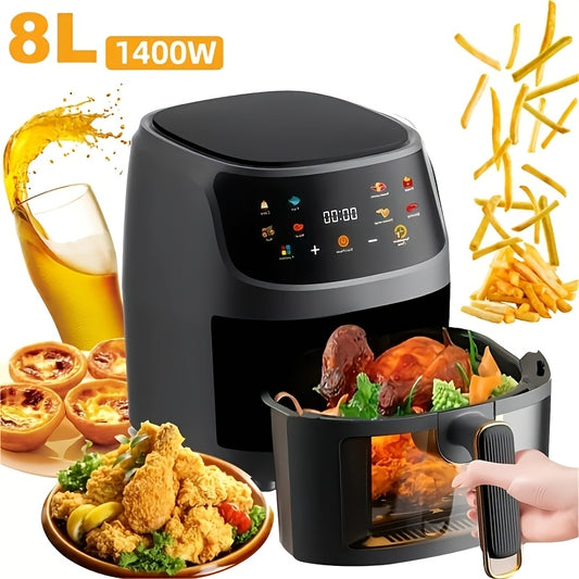 1pc GOXAEEE 8L 1400W Smart LED Touch Air Fryer, Programmable Oil-Free Hot Air Circulation Oven, Stainless Steel, 220V EU Plug, for Healthy Frying of Fries and Chicken