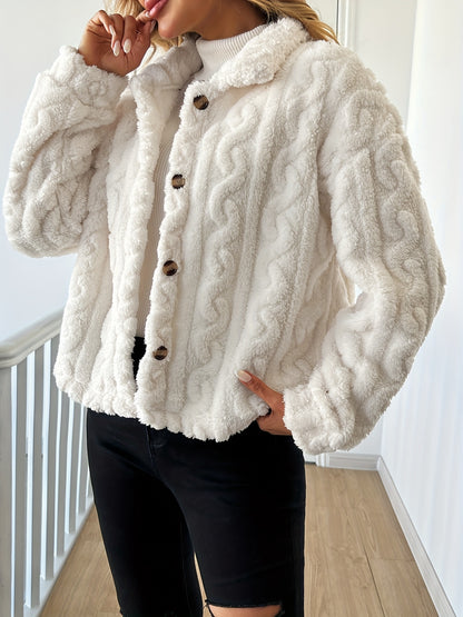 Abrigo elegante de piel sintética de manga larga para mujer, tejido de punto 100 % poliéster, color liso, abrigo de invierno para adulto.