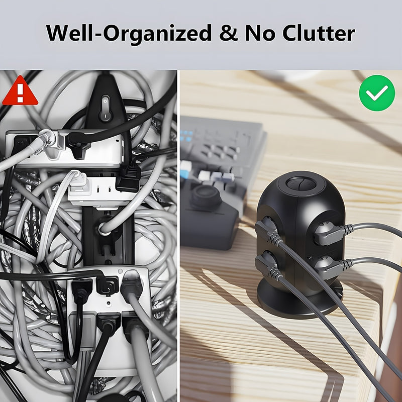 12-way Power Strip With 4 USB, Multi-socket Tower, 1.8 M Extension Cable, Power Strip With Double Switch, Desktop Socket Tower Surge Protection For Garden, Office, Kitchen