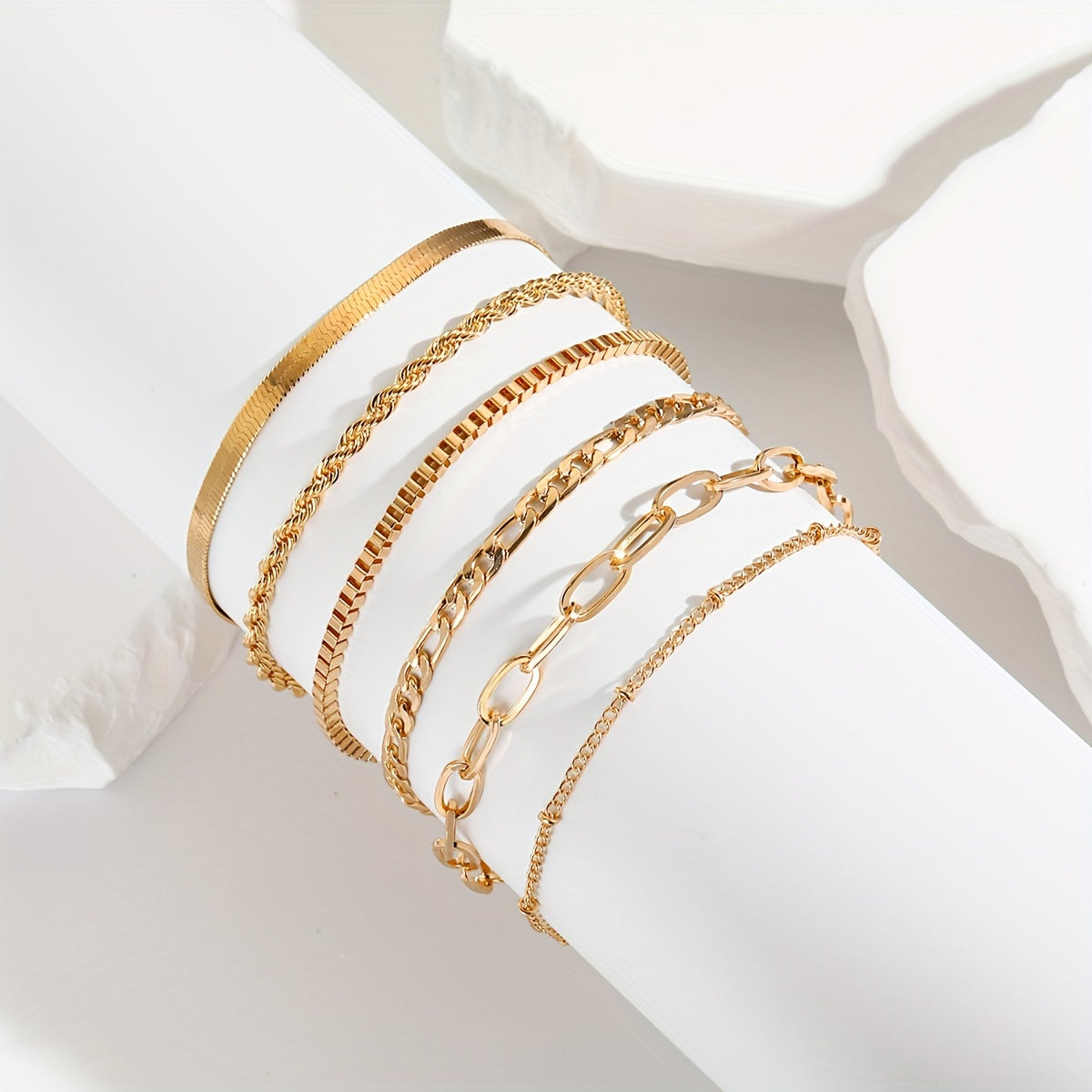 6-piece Fine Alloy Chain Bracelet Set Simple Women's Bracelet Jewelry Decoration Bead Quantity 5-9 Pieces
