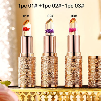 3pcs Hypoallergenic Petal Color-Changing Lip Balm with Vitamin E - Long-Lasting, Moisturizing, Temperature-Sensitive Lipstick in Metallic Tubes, Perfect Mother's Day Gift for Women