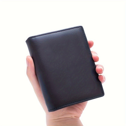 1pc Men's Genuine Leather Wallet, Retro Thin Vertical Short ID Credit Card Holder