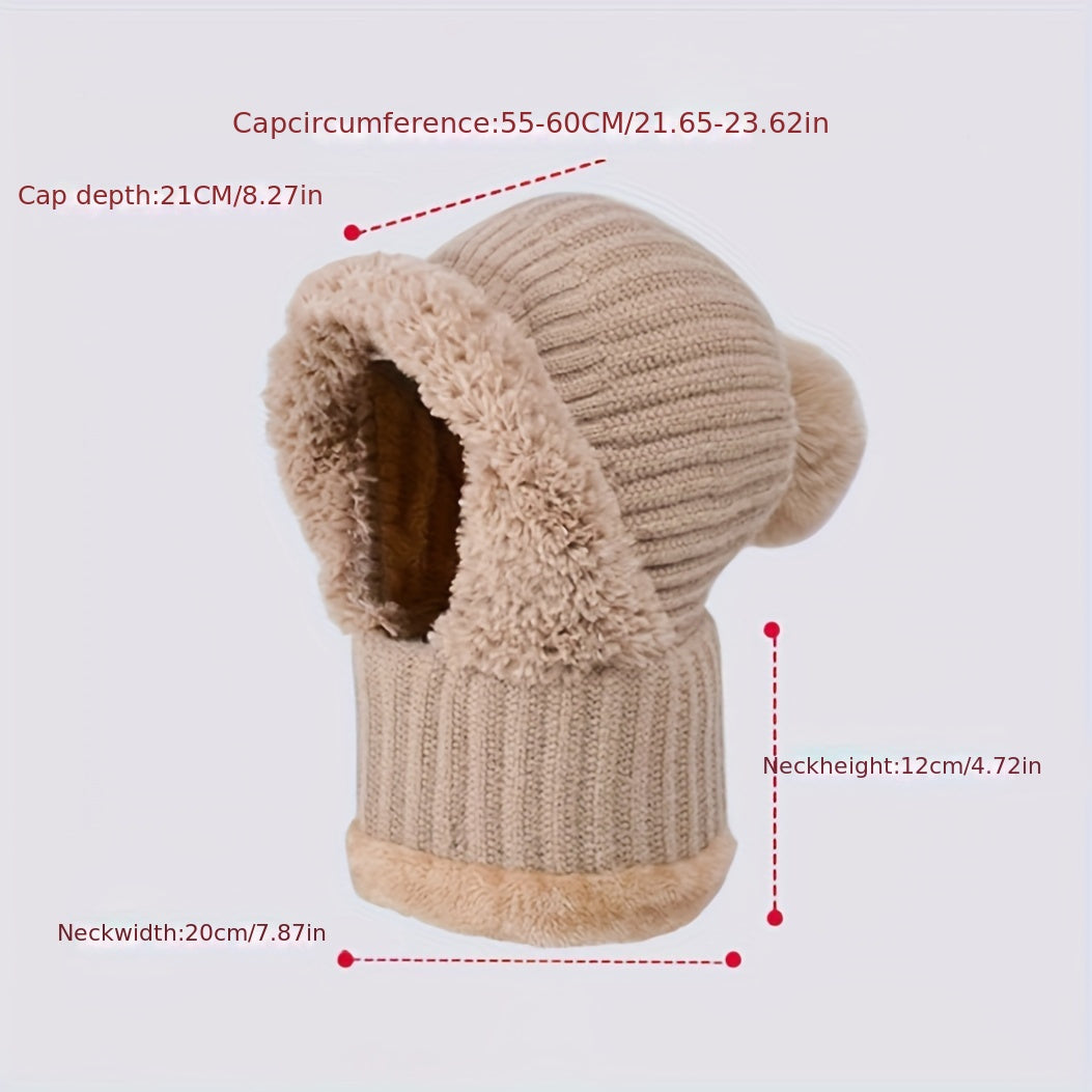 1pc Winter Warmth Acrylic Fleece-Lined Knit Beanie with Ear Flaps, Windproof Neck Gaiter Hood for Outdoor Cycling, Stretchable New Year'S Gift Hat, 100% Acrylic Woven Craftsmanship