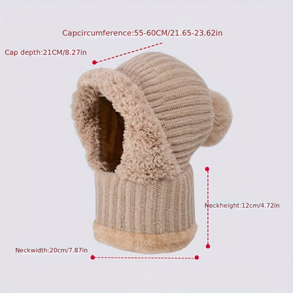1pc Winter Warmth Acrylic Fleece-Lined Knit Beanie with Ear Flaps, Windproof Neck Gaiter Hood for Outdoor Cycling, Stretchable New Year'S Gift Hat, 100% Acrylic Woven Craftsmanship