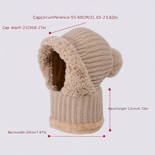 1pc Winter Warmth Acrylic Fleece-Lined Knit Beanie with Ear Flaps, Windproof Neck Gaiter Hood for Outdoor Cycling, Stretchable New Year'S Gift Hat, 100% Acrylic Woven Craftsmanship
