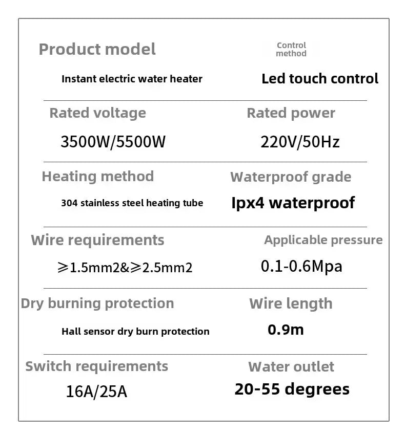Instant Water Heater 220V 3000W-5500W Portable Electric Heaters for Bathroom Hot Water Shower and Home Kitchen Heating