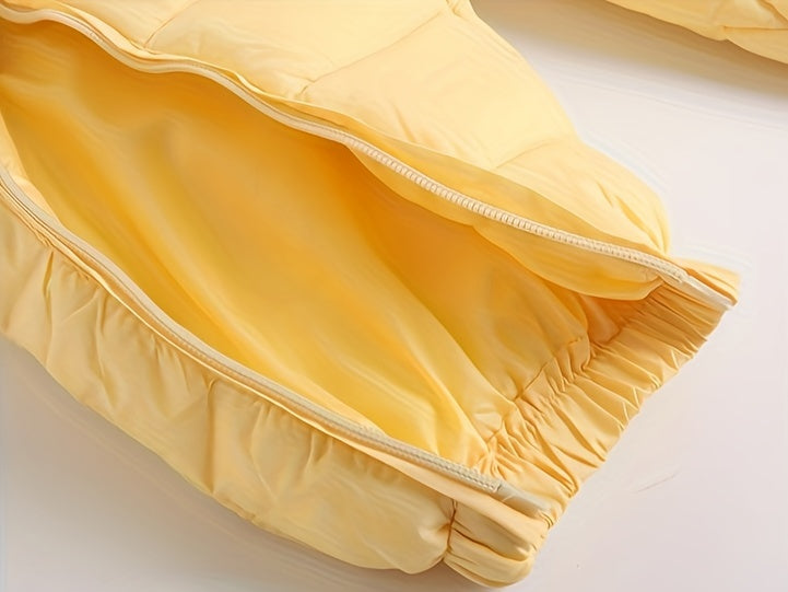 Mono acolchado de invierno para bebé, abrigo informal con capucha y pompón, mono cálido con cremallera frontal, ropa de exterior para bebés y niños pequeños.