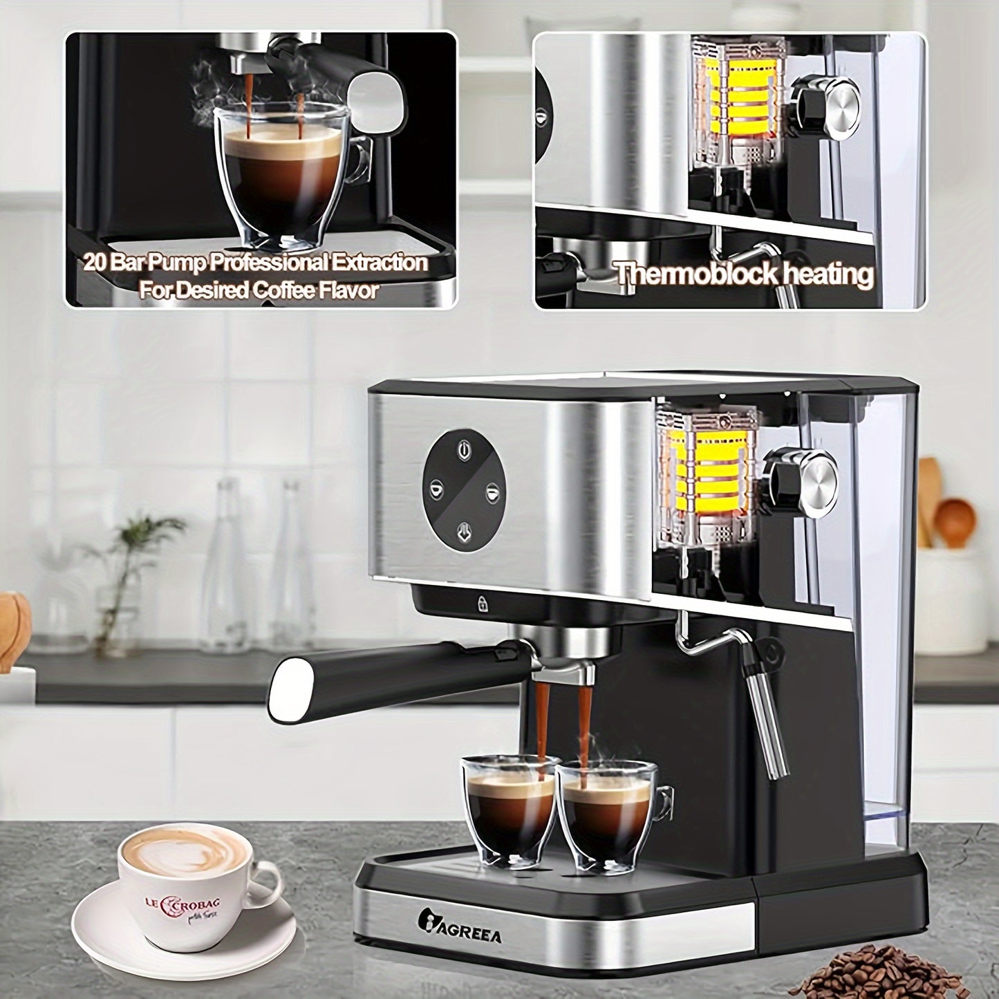 Espresso Machine, 20 Bar Espresso Coffee Machine, 1.5L Removable Water TankSemi-Automatic Coffee Machine With Steam Wand For Espresso, Latte, And Cappuccino, 1050W(FREE Add Plug Adapter)