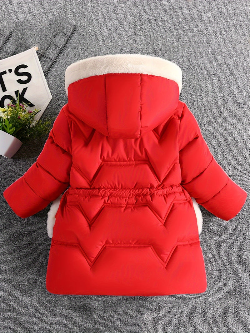 Chaqueta cálida de manga larga con capucha para niña, de color liso, con capucha de pelo sintético, cómoda y moderna, con guantes desmontables como regalo.