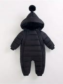 Mono acolchado de invierno para bebé, abrigo informal con capucha y pompón, mono cálido con cremallera frontal, ropa de exterior para bebés y niños pequeños.