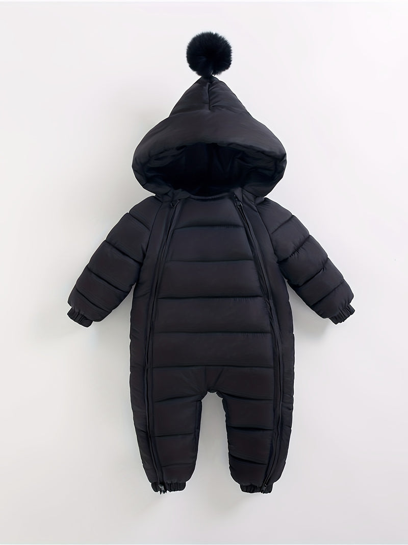 Mono acolchado de invierno para bebé, abrigo informal con capucha y pompón, mono cálido con cremallera frontal, ropa de exterior para bebés y niños pequeños.