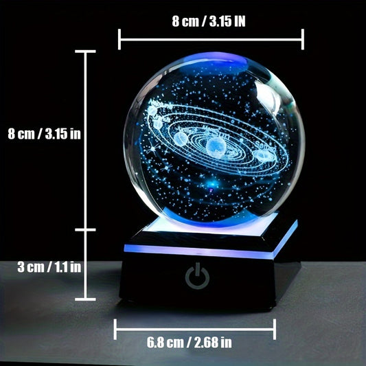 1pc, Small 3D Solar System Crystal Ball With Color Changing Base, Planets Globe Space Ornament For Home Decoration, Gift For Astronomy Lovers Educational Space Model 8.0 Cm, Home Decor, Room Decor, Gift