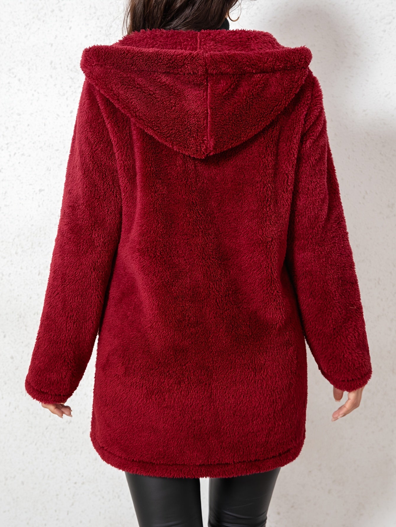 1pc Elegant Women'S Fleece Jacket, Polyester Knit Fabric, Solid Color, Fall/Winter Season, Cozy Warm Outerwear