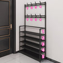 Multifunctional Metal Entrance Hall Organizer - 4-layer Black Clothes and Hat Rack with Shoe Cabinet, Perfect Choice for Home Storage, Independent Clothes and Shoe Rack, Suitable for Front Door Entrance, Used to Store Clothes