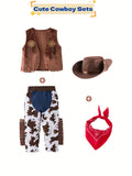 Cowboy Costume For Boys, 4-piece Set, Boy's Dress-Up Birthday Party Halloween Cosplay Outfits Set, Outdoor Clothing
