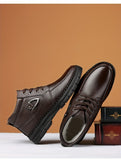 Men's Leather Boots, Winter Thermal Shoes, Windproof Hiking Boots With Fuzzy Lining