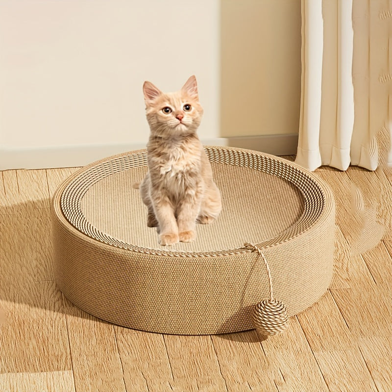 1pc Durable Sisal Cat Scratcher Lounge Sofa - Round Scratching Board with Comfortable Cat Bed, All-Season Pet Scratch Pad for Cats
