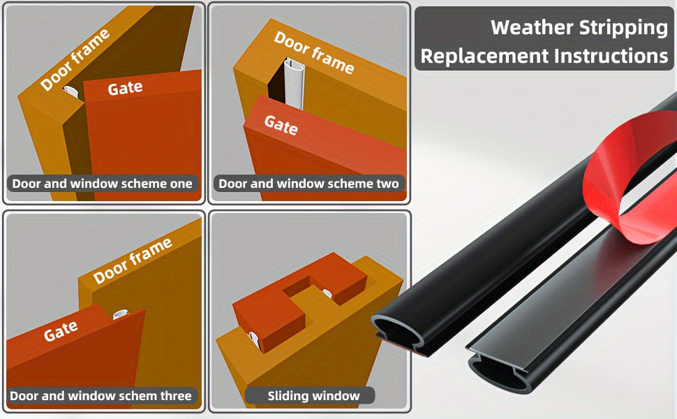 10-Foot Self-Adhesive Rubber Door Seal Strip - D-Shape Insulation & Soundproofing for Doors and Windows, Fits Gaps 1/10" to 4/17", Available in Black, White, Brown