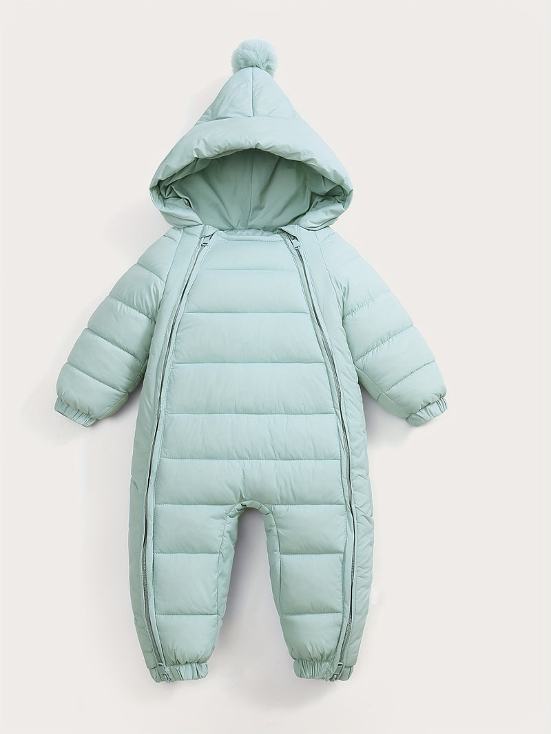 Mono acolchado de invierno para bebé, abrigo informal con capucha y pompón, mono cálido con cremallera frontal, ropa de exterior para bebés y niños pequeños.