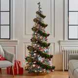 4.98meter Red & Green Metallic Twist Tinsel Garland with Shiny Ornaments, Plastic Christmas Tree & Party Supplies, Indoor & Outdoor Festive Decor, No Power Required