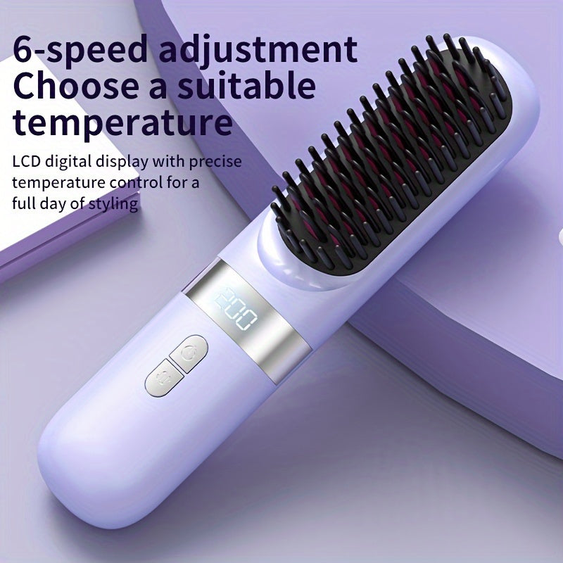 Portable Cordless Hair Straightener Brush for Women - Fast Heating, USB Rechargeable, Compact Travel Size