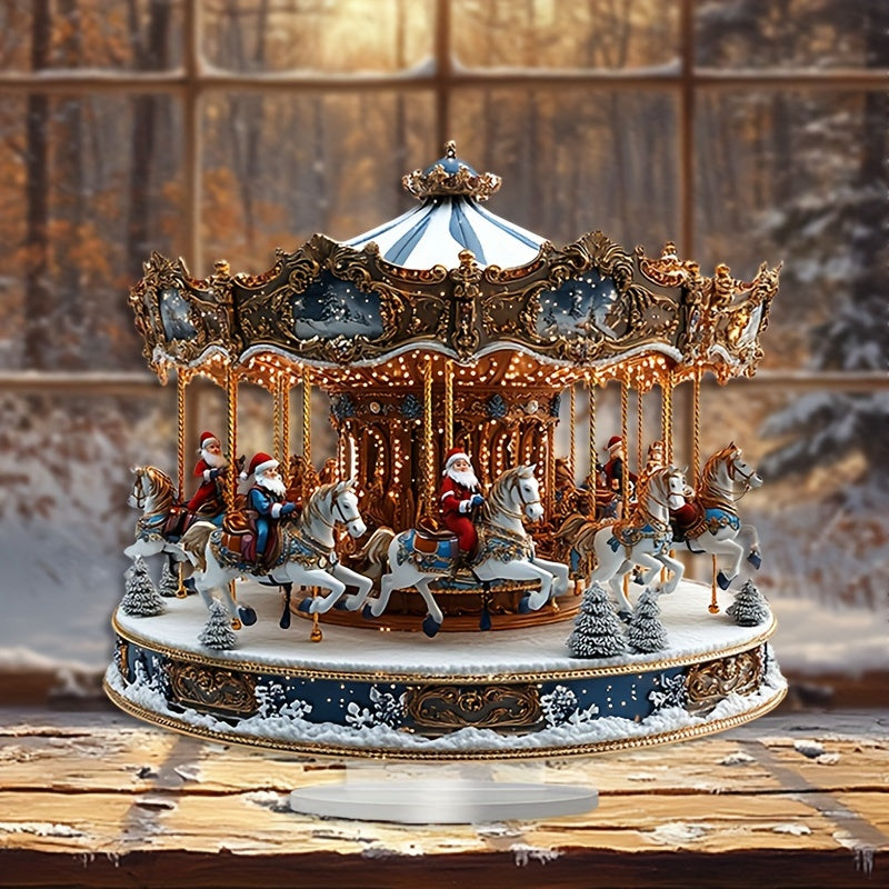 Boho Style Acrylic Carousel Music Box with Santa Claus Theme – Tabletop Decorative Sign & Plaque, Multipurpose Santa Rotating Merry-Go-Round, Ideal for Home & Office Display, Perfect Christmas Gift – 1 Piece