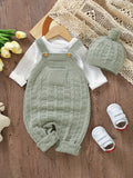 Infant Baby Knitted Suspender Jumpsuit, Long Legs Climbing Suit With Hat Set, Unlined, Suitable For Indoor And Outdoor Wear